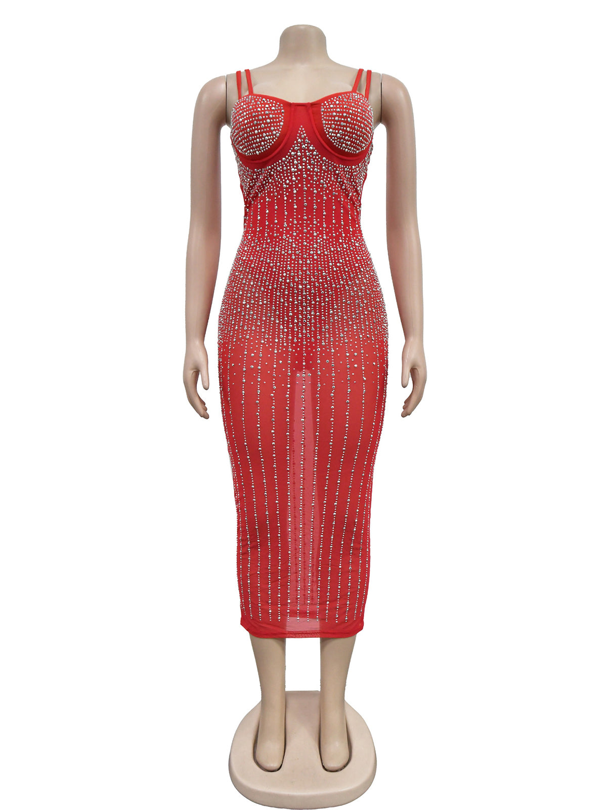 Sexy Rhinestone See-through Spaghetti Strap Dress