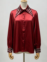 Rhinestone Collar Long Sleeve Blouse-boutique