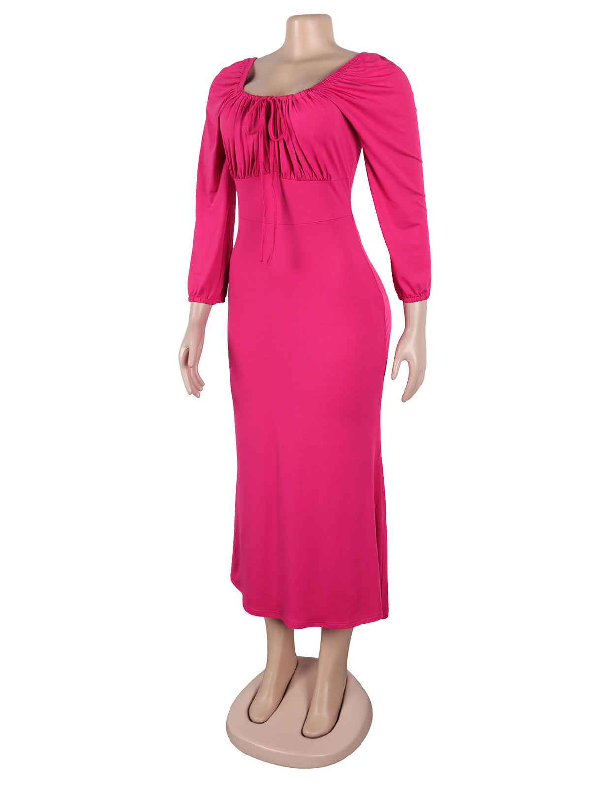 Drawstring Lace-up Cinched Waist Maxi Dress