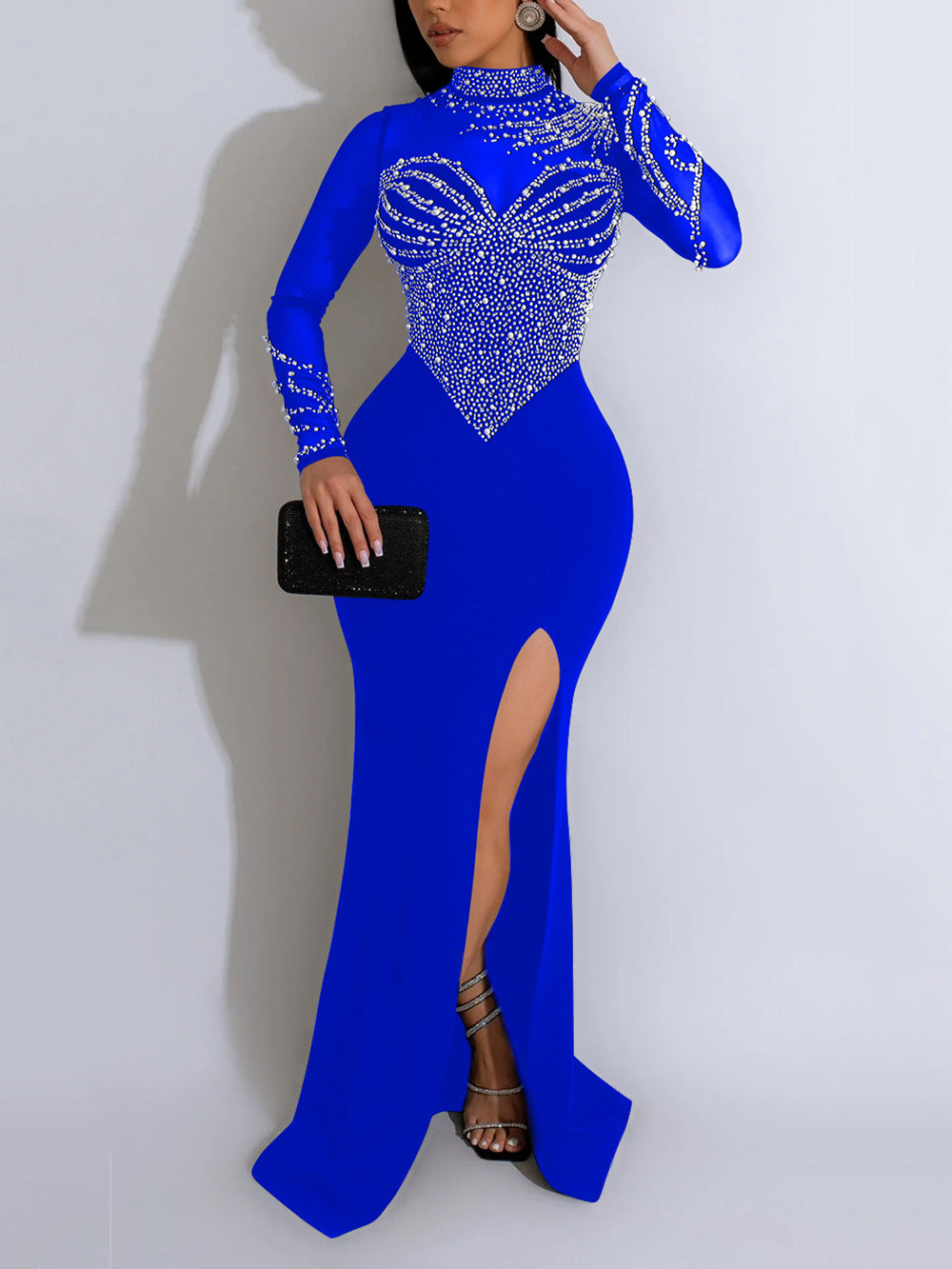 Mesh Sheer Rhinestone Club Split Dress