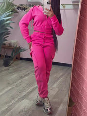 Zipper Hooded Flap Pockets Sweatpants Sets