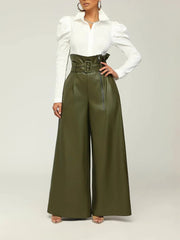 PU Leather Zipper Wide Leg Pants