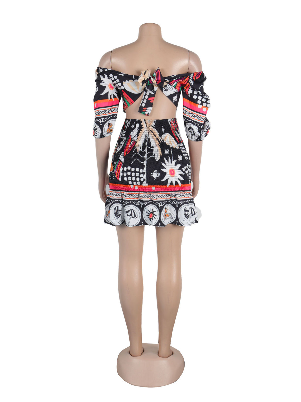 Print Off Shoulder Backless Colorful Club Dress