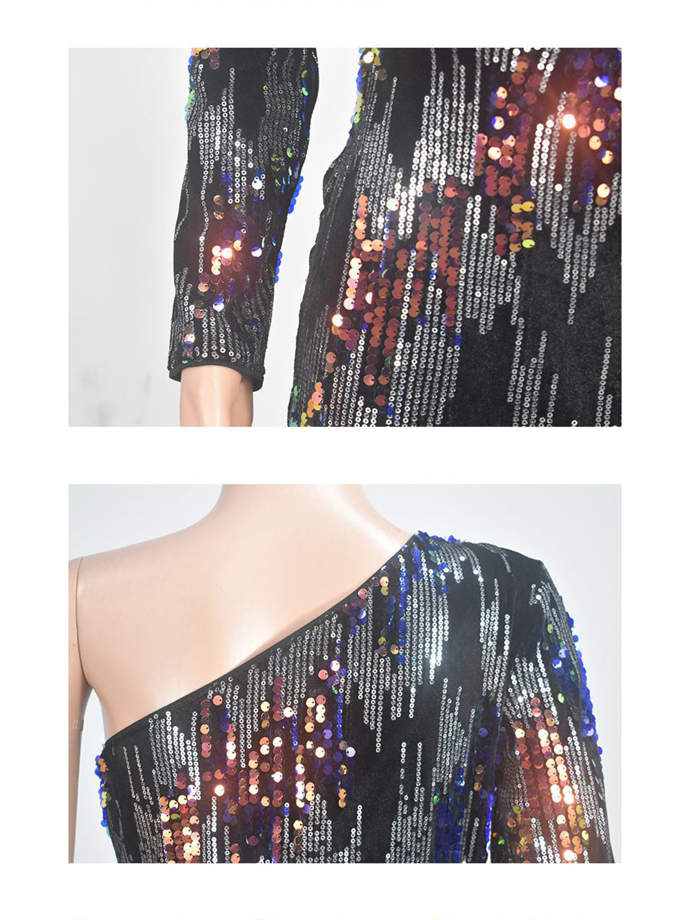 Sexy One Shoulder Cut Out Sequin Mini Dress