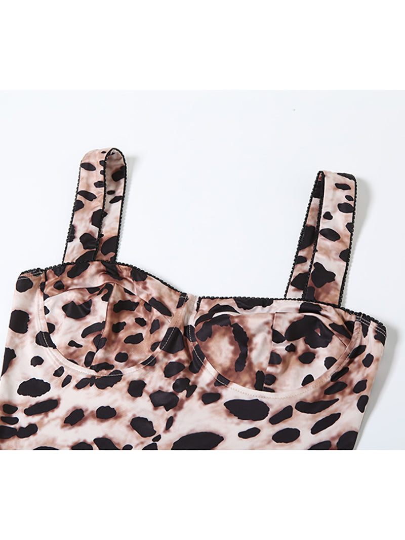Sexy Leopard Print Sleeveless Thigh Jumpsuit