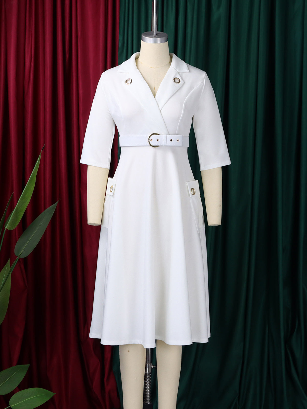Elegant Belt Cinched Waist Casual Dress