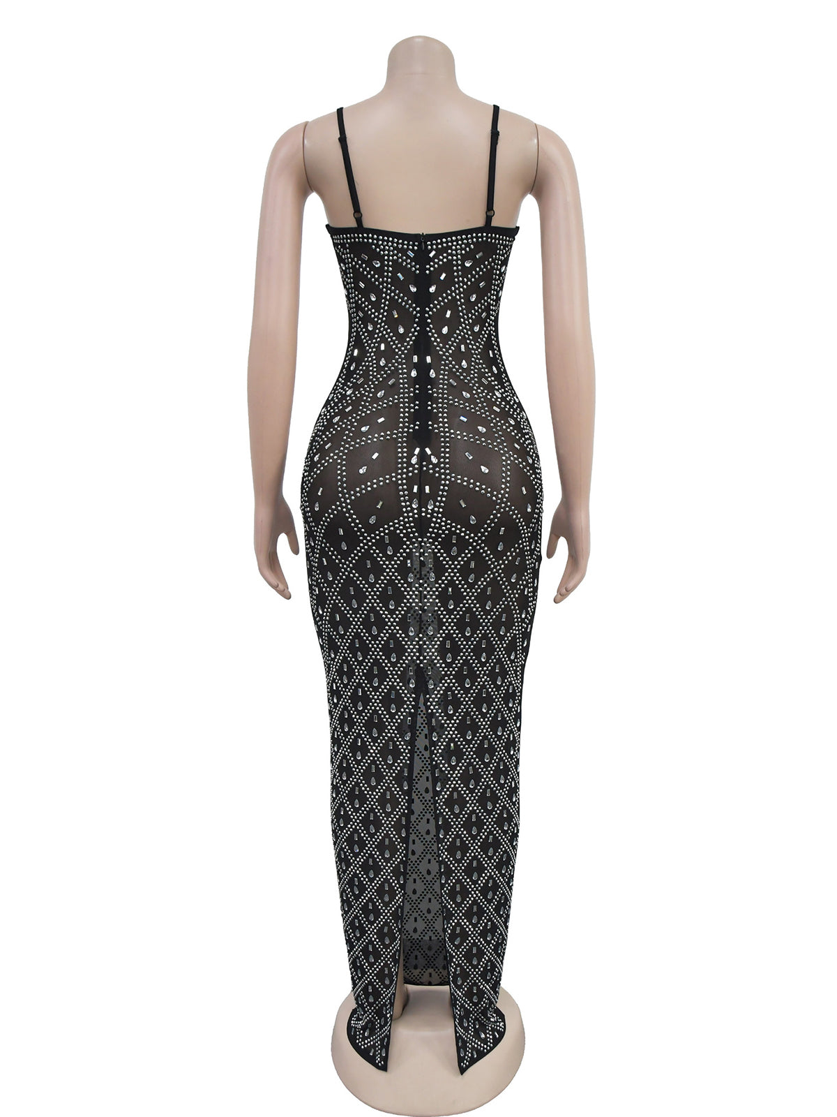Fashion Rhinestone Sheer Bodycon Party Club Dress
