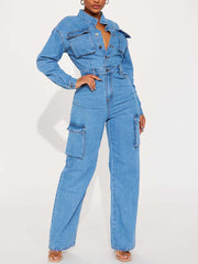 Fashion High Waist Slim Denim Jumpsuit