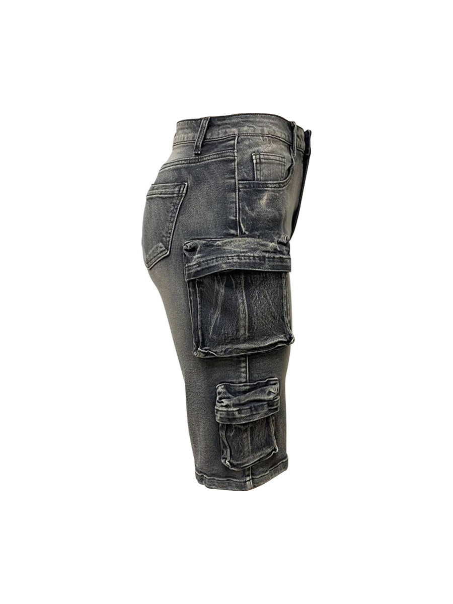 Casual High Wais Knee Length Denim Shorts