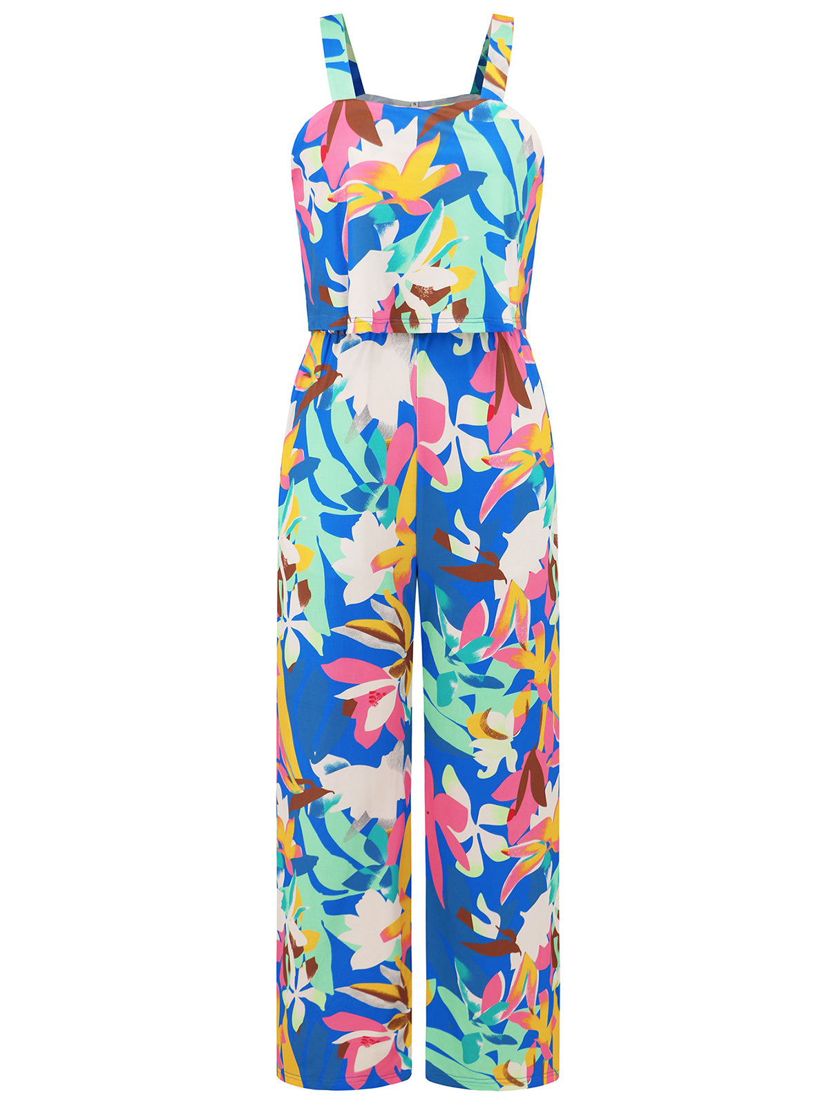 Fashion Suspenders Print Wide-leg Jumpsuit