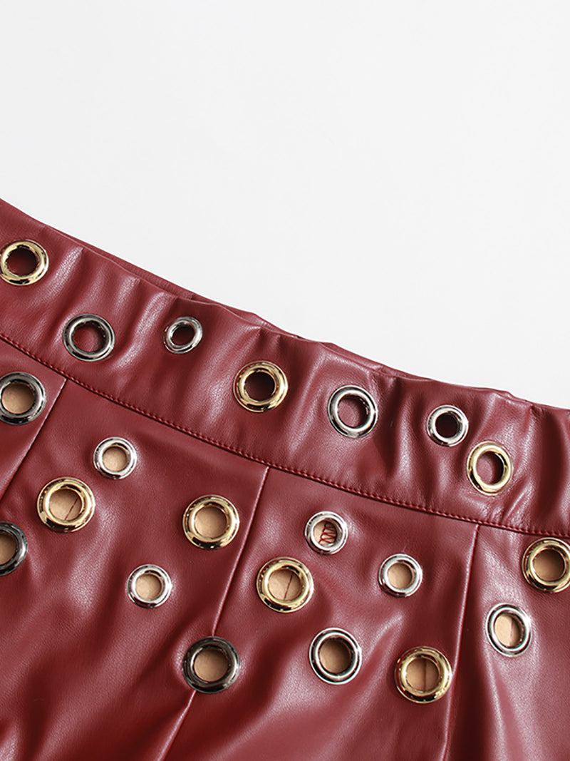 Vintage Elegant PU Leather Midi Skirt