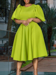 Puff Sleeve Bodycon Midi Dress