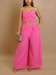 Fashion Elastic Strapless Tube Top Wide Leg Pants Sets