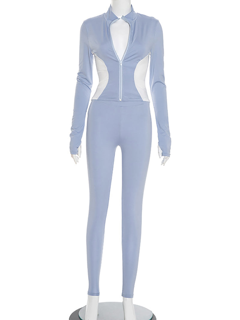 Colorblock Patchwork Sport Casual Two-Piece Set