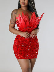 Sexy Feather Sequins Sexy Bodycon Dress