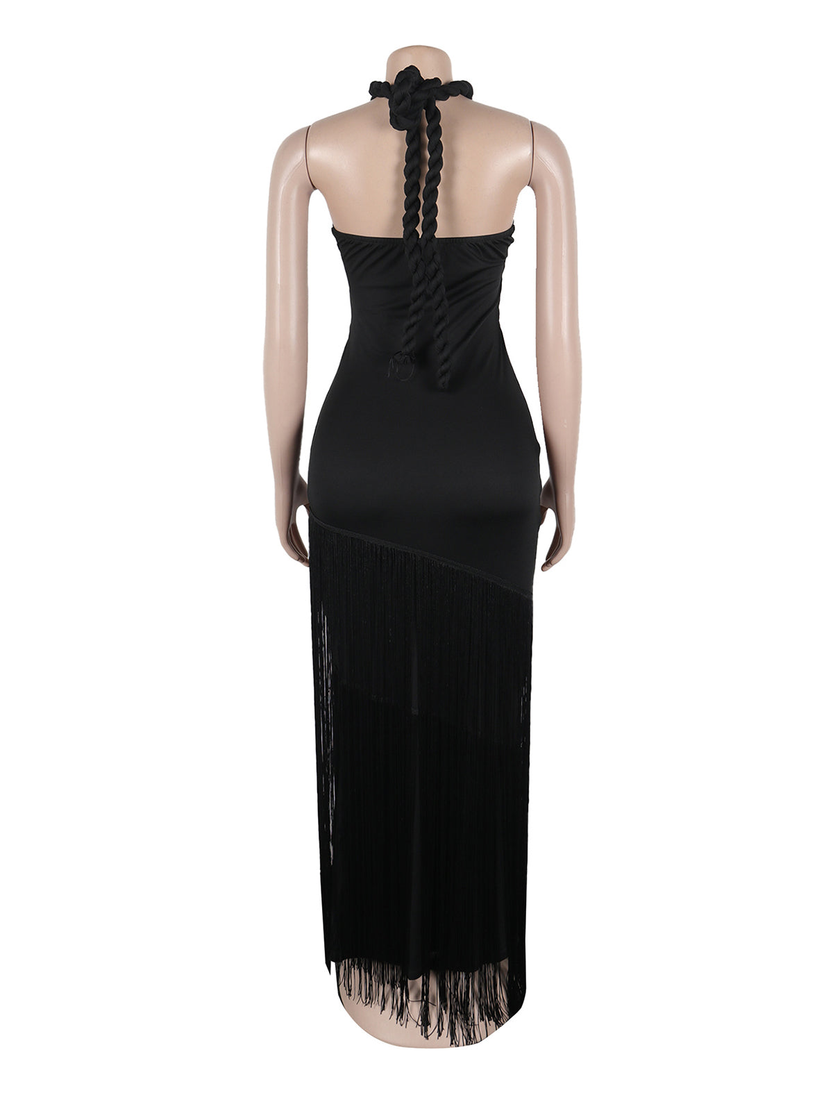 Sexy Fringe Halter Backless Lace-Up Maxi Dress