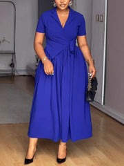 Casual Short Sleeve Cinched Waist Loose Maxi Dress