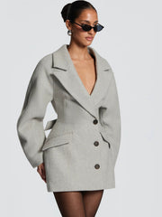 Lapel Puff Sleeve Fitted Button Front Coat