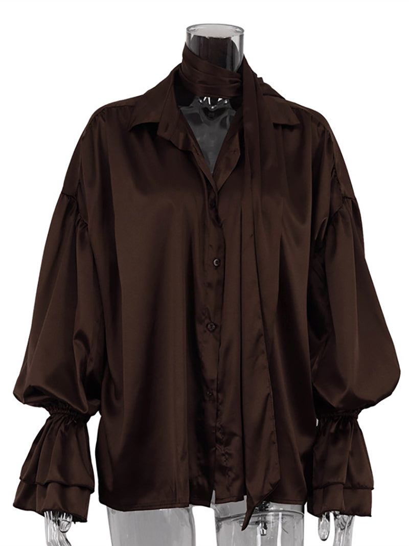 Casual Scarf Collar Flare Sleeve Loose Shirt