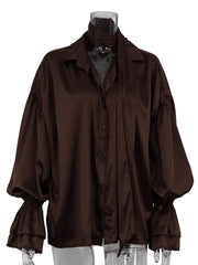 Casual Scarf Collar Flare Sleeve Loose Shirt