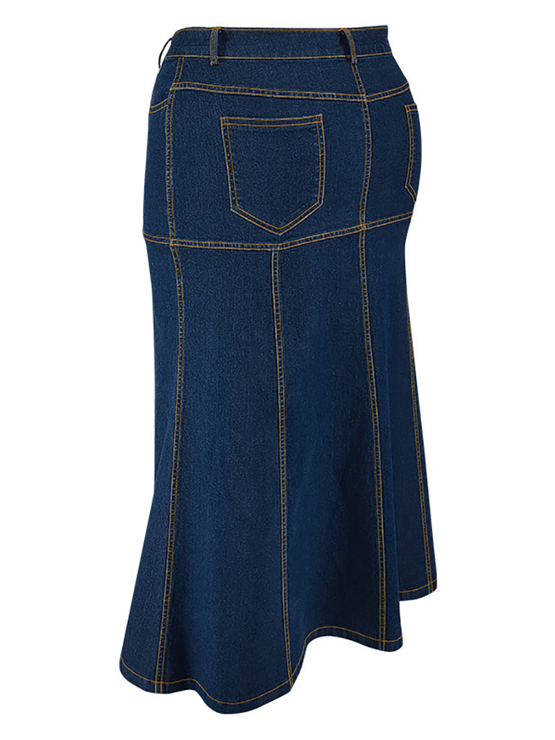 Plus Size Casual High Waist Denim Skirt