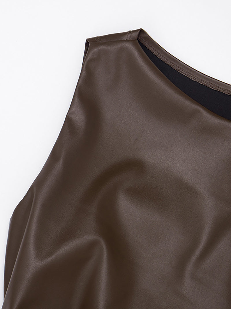 Fashion Asymmetrical Faux Leather Top