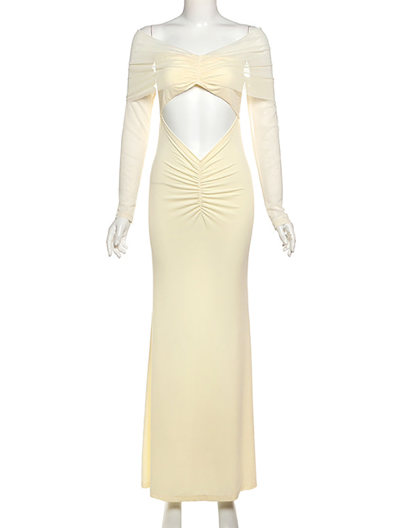 Sexy Elegant Mesh Backless Off Shoulder Maxi Dress