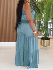 Fashion Tiered Denim Wide Leg Jumpsuit