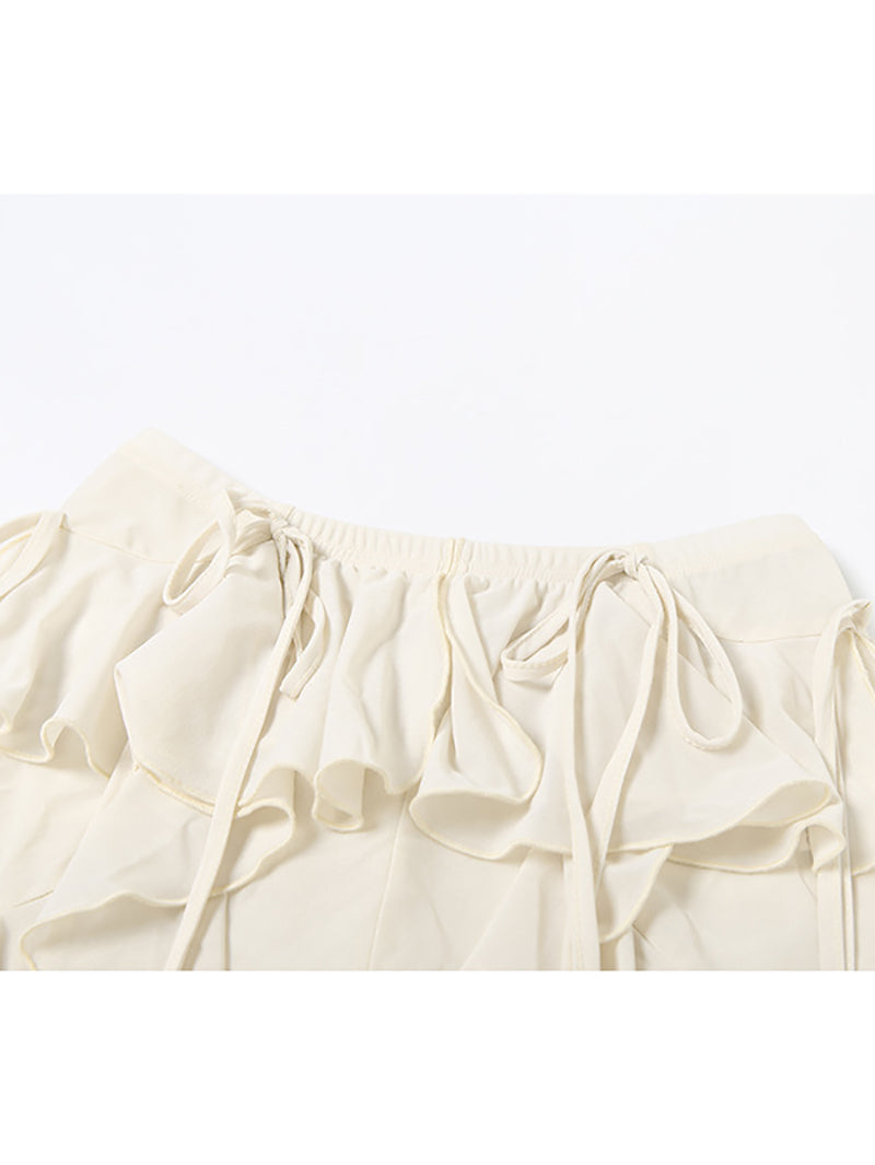 Layered Ruffle Flare Leg Elastic Waist Pants
