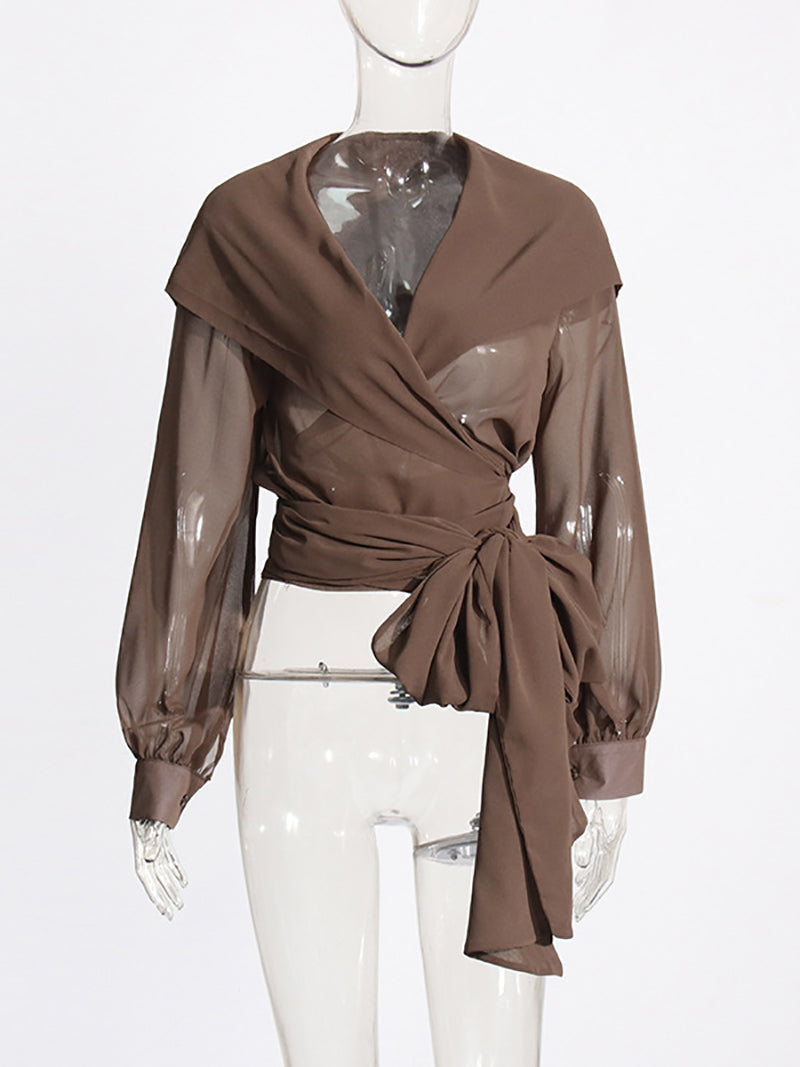 Fashion Mesh Sheer Hooded Blouse