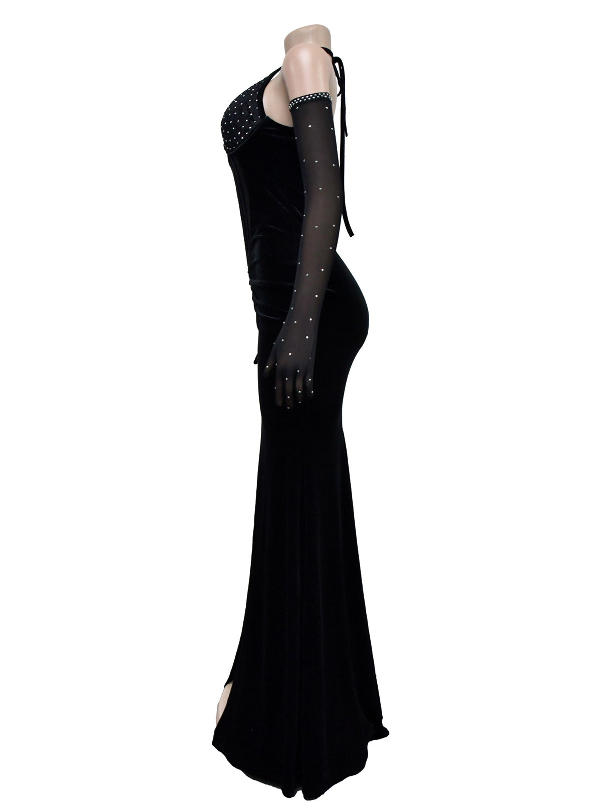 Rhinestone Mesh Patchwork Nightclub Party Maxi Dress