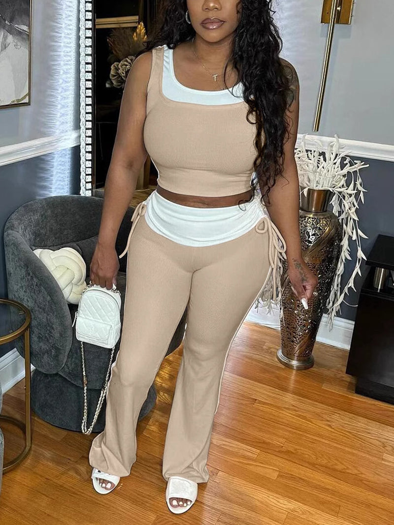 Casual Sleeveless Crop Vest Drawstring Pants Sets