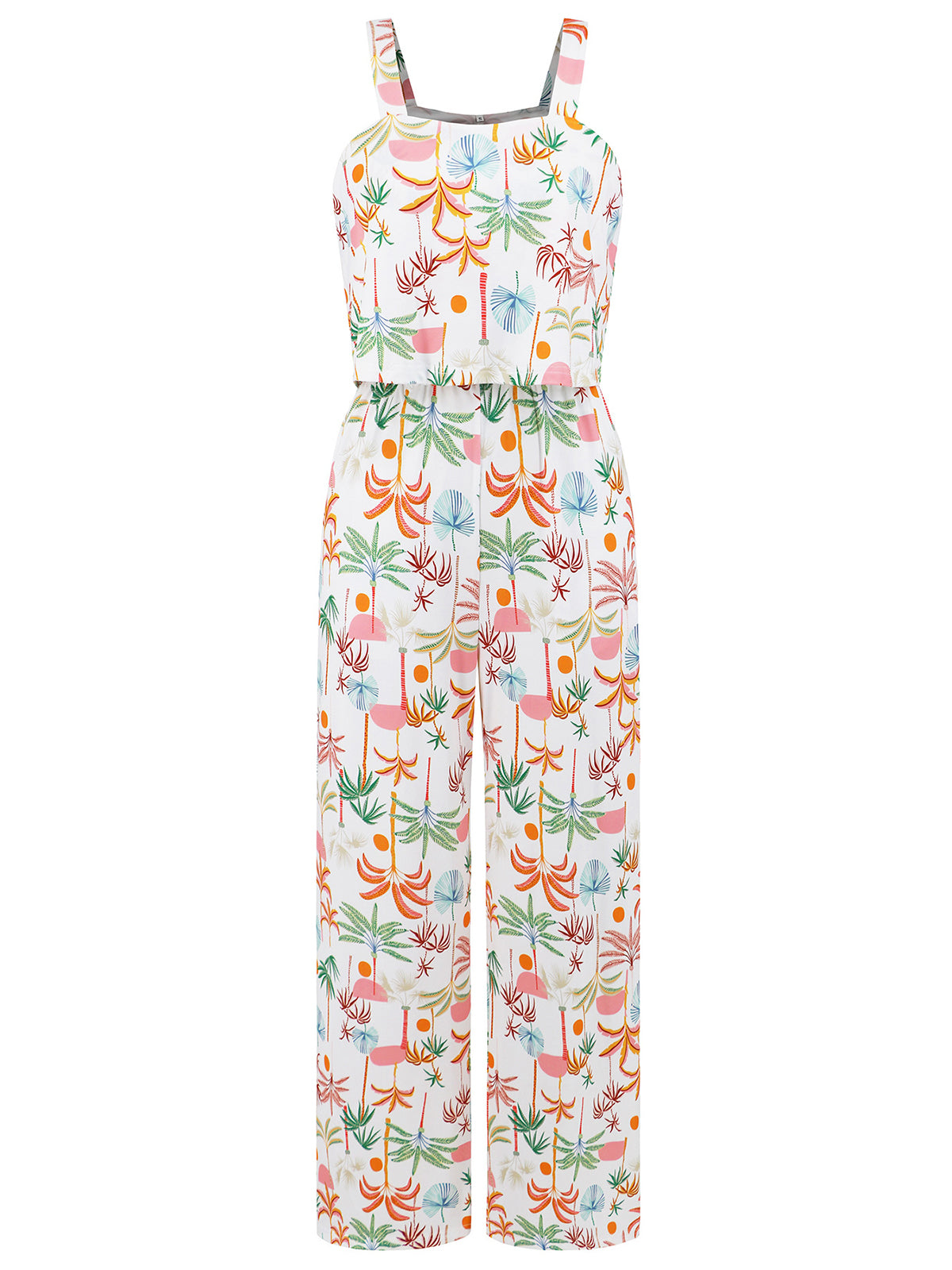 Fashion Suspenders Print Wide-leg Jumpsuit