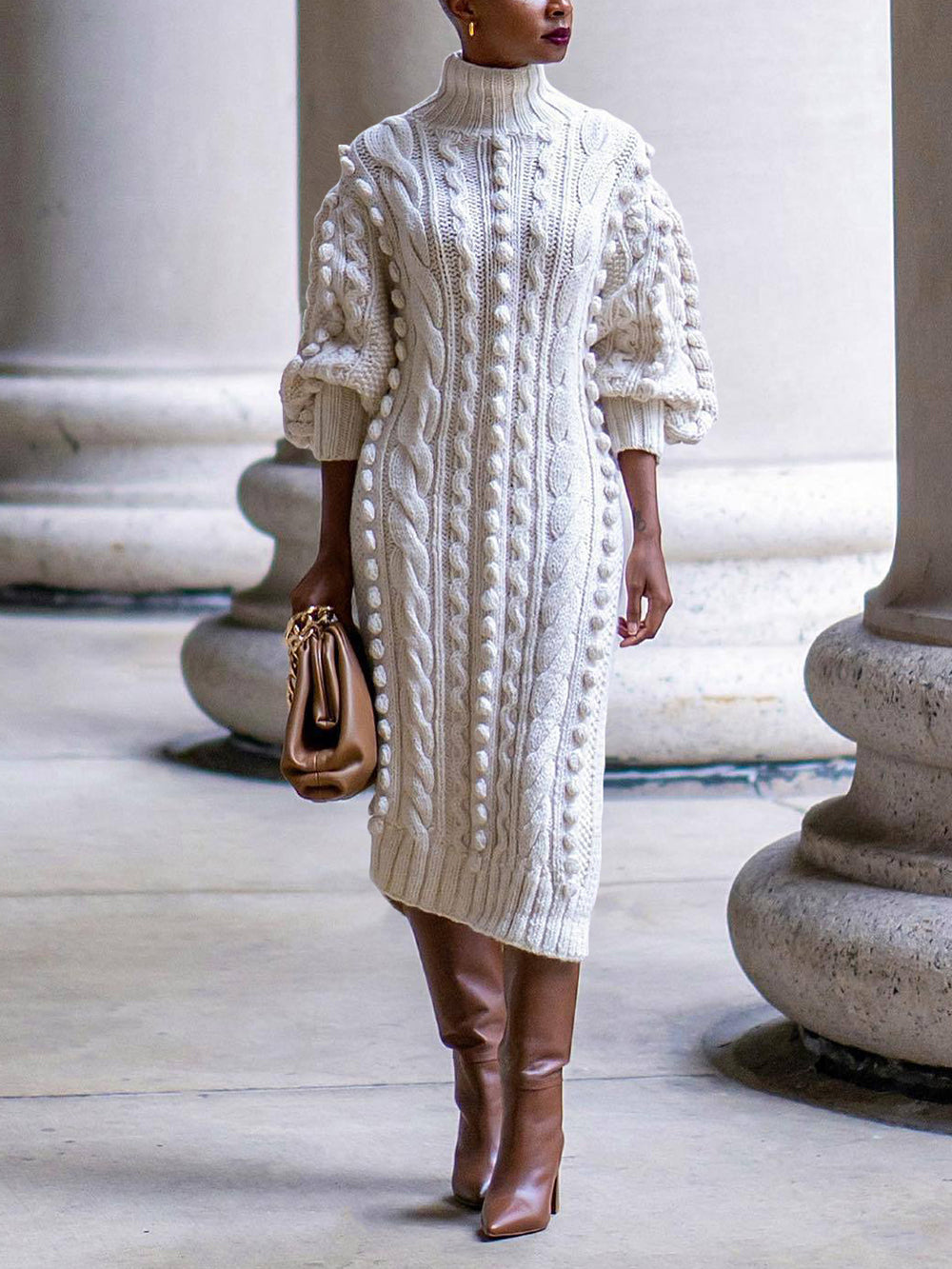 Knit Turtleneck Sweater Dress