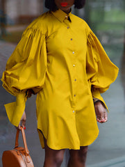 Fashion Bubble Sleeve Loose Casual Shirt Dress