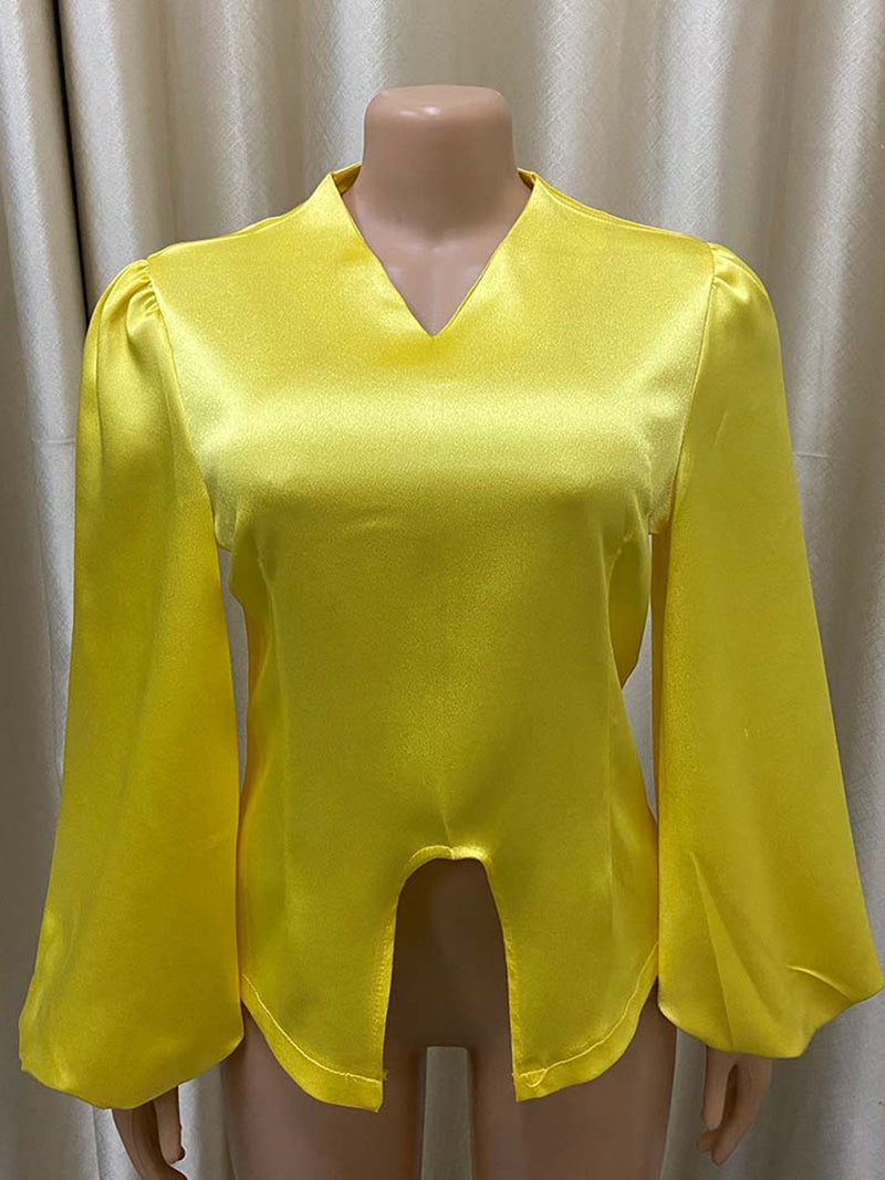 Elegant V Neck Puff Sleeve Shirt Top