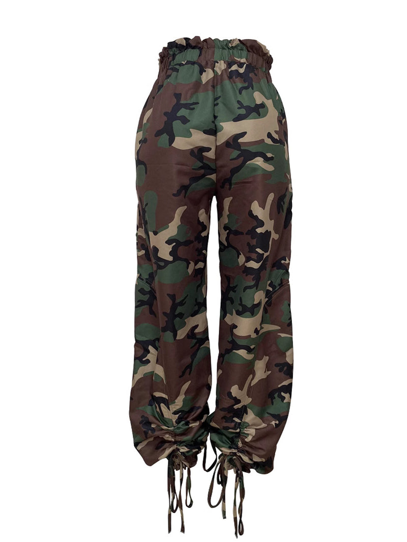 Street Camo Print Flap Pocket Drawstring Cargo Pants