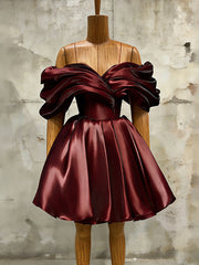 Elegant Off Shoulder Cinched Waist A-Line Mini Dress