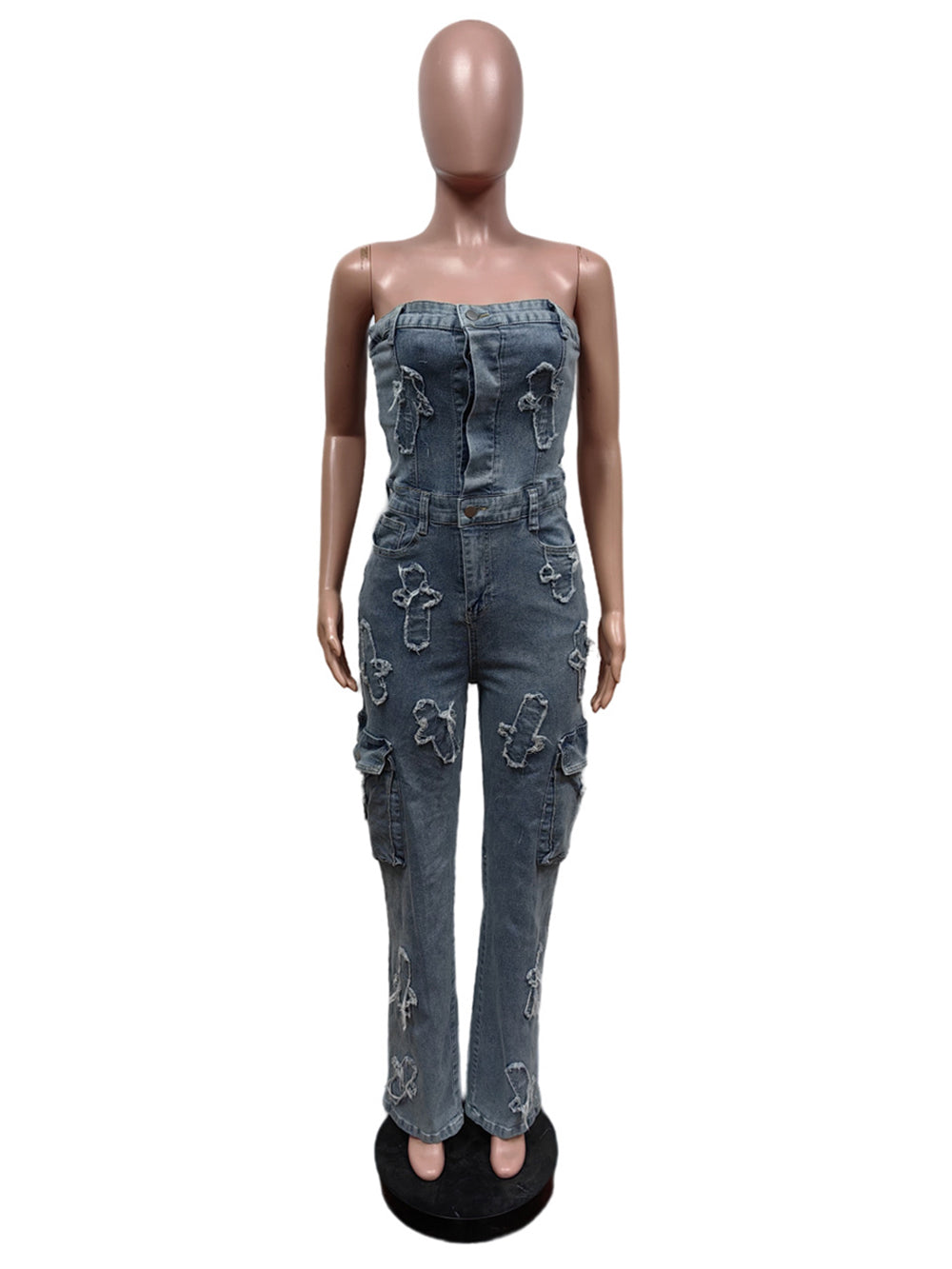 Sexy Strapless High Waist Denim Jumpsuit