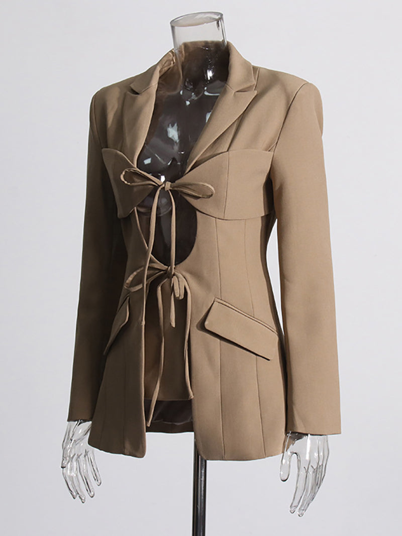 Fashion Hollow out Lace up Suit Coat