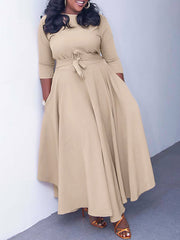 Plus-Size Fashion Casual Lace-up Maxi Dress