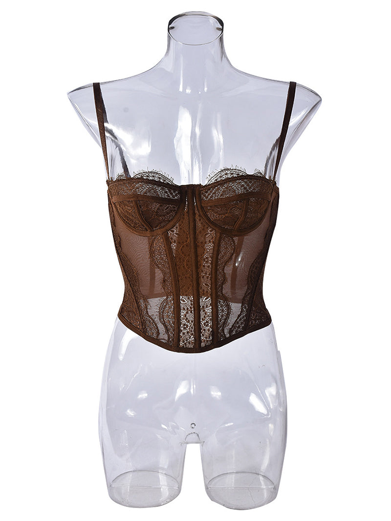 Eyelash Lace Panel Bustier Camisole Top