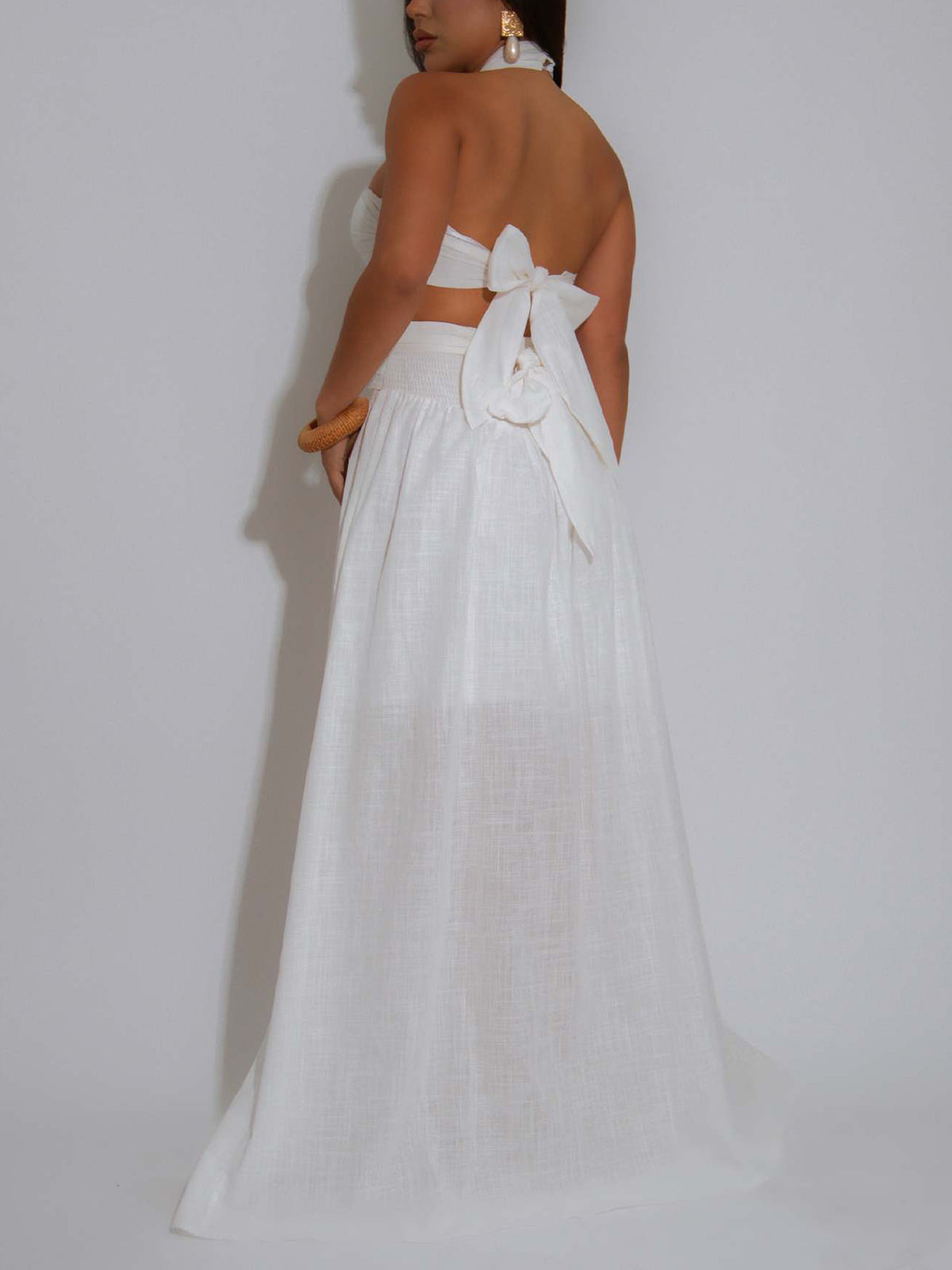 Sexy Backless Bandage Halter Tops and Maxi Skirt Set