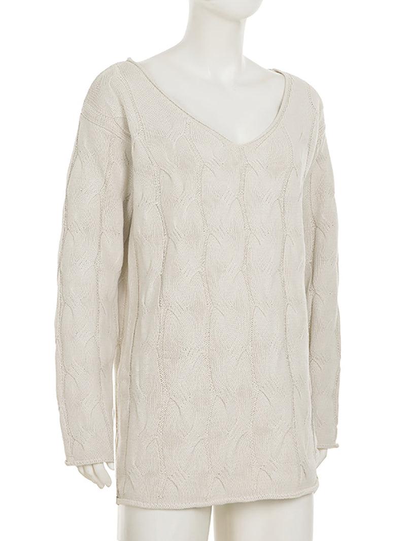 Fashion V Neck Loose Chunky Cable Knit Sweater