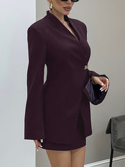 Elegant Cinched Waist Slim Blazer And Mini Skirt Suit