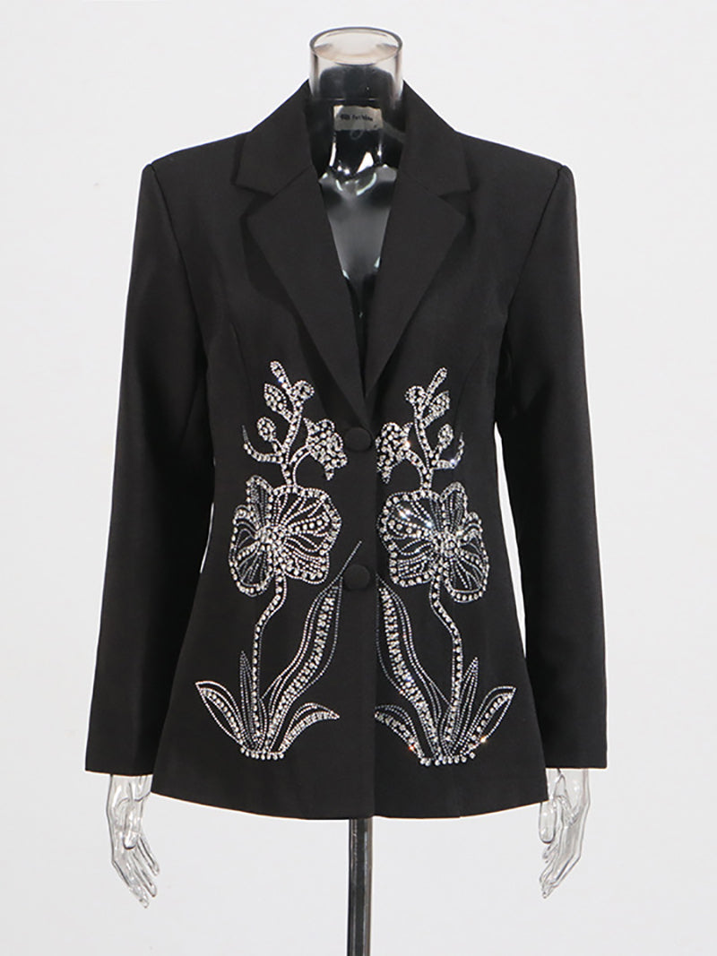 Fashion Rhinestone Single-breasted Slim Blazer