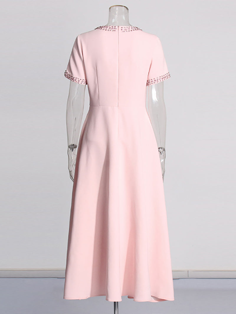 Elegant Crystal Embellished Bow Midi Dress