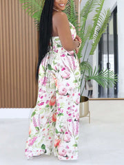 Casual Print Halter Crop Top And Wide Leg Pants Sets