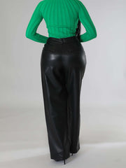 Fashion PU Leather Wide Leg Pants