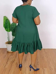 Solid Color Ruffle Loose Short Sleeve Dress